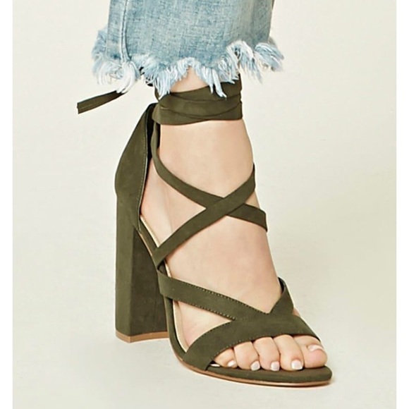 Forever 21 Shoes - Forever 21 Olive chunky block heel